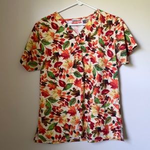 Fall leaves scrub top